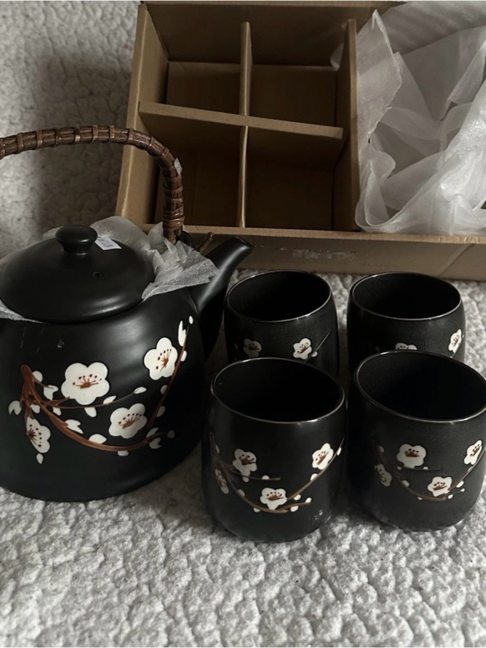 Tiger Lily Black Floral Ceramic Tea Set - 5 Piece